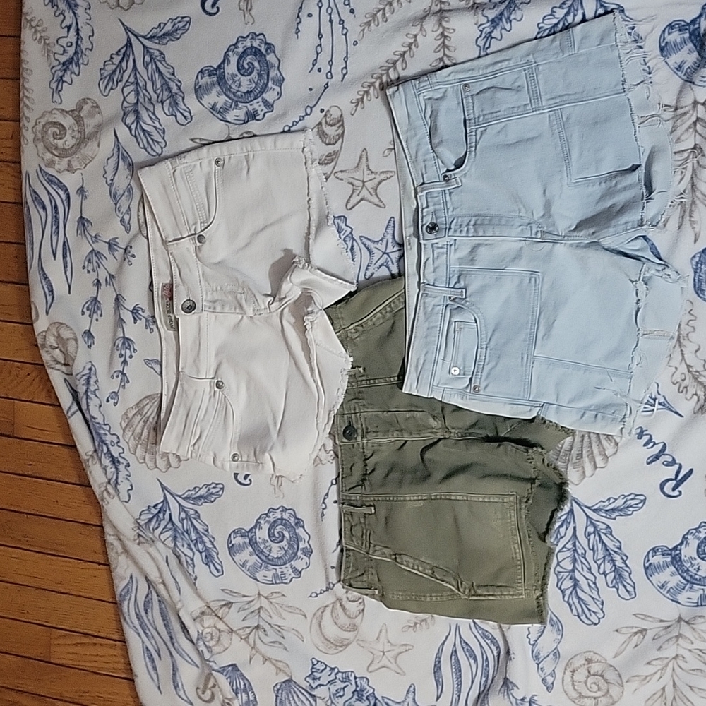 3 Shorts, Olive America Eagle Size 2, Light Denim Gap 1969, White Paris Blue